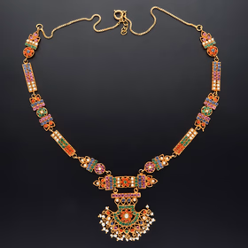 Vintage Jaipur Gold Vermeil Gemstone Necklace