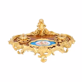 Desk Stand ‘Encrier’ With Gilt Bronze Cherub