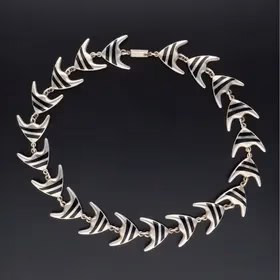 Danish Sterling Silver And Black Enamel Angel Fish Design Necklace