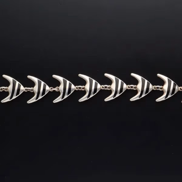 Danish Sterling Silver And Black Enamel Angel Fish Design Necklace