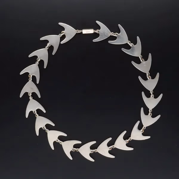 Danish Sterling Silver And Black Enamel Angel Fish Design Necklace