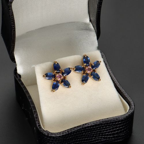 9k and 10k Gold Two Tone Sapphire Earrings image-1