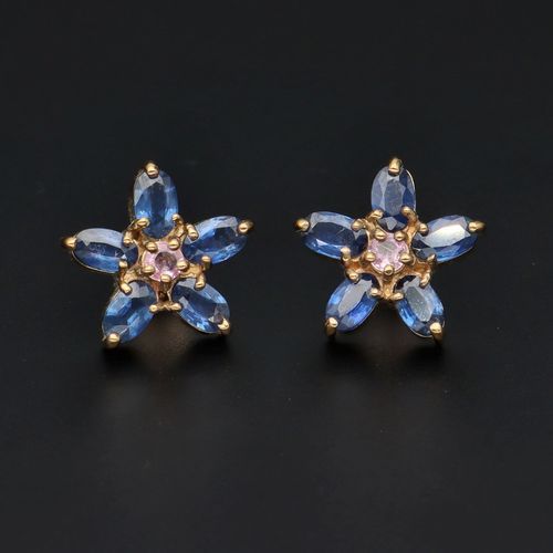 9k and 10k Gold Two Tone Sapphire Earrings image-3