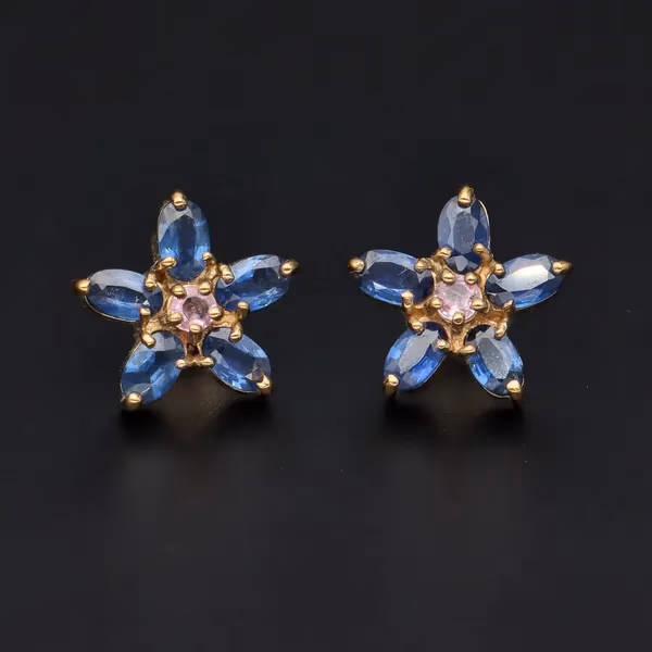 9k and 10k Gold Two Tone Sapphire Earrings