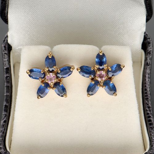 9k and 10k Gold Two Tone Sapphire Earrings image-2