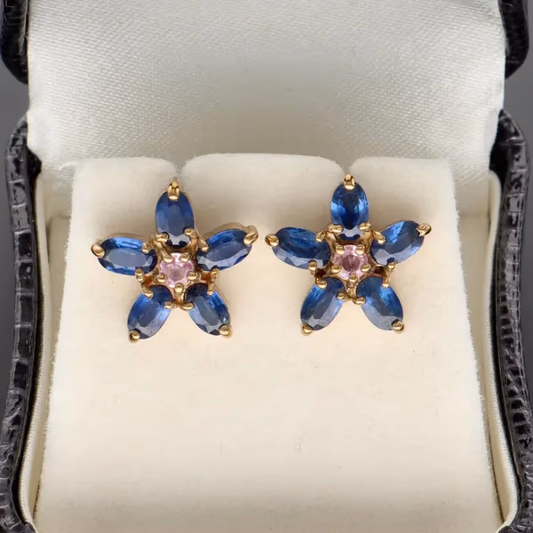 9k and 10k Gold Two Tone Sapphire Earrings