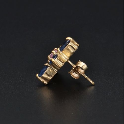 9k and 10k Gold Two Tone Sapphire Earrings image-4