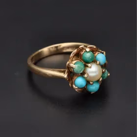 Vintage 9ct Gold Turquoise and Pearl Ring