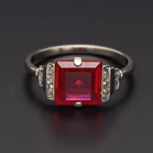 18ct White Gold Art Deco Ruby & Diamond Ring