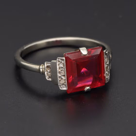 18ct White Gold Art Deco Ruby & Diamond Ring