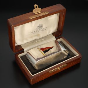 George V Cased Silver and Enamel Napkin Ring