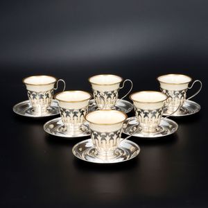 Set of Six American Demitasse Cups and Saucers