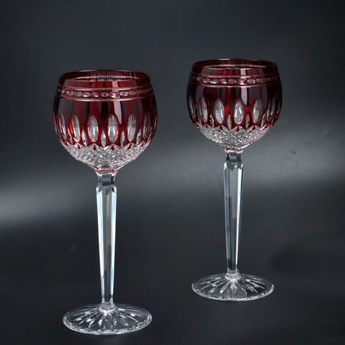 Pair of Waterford Crystal Clarendon Ruby Hock Glasses image-1