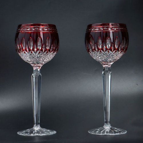 Pair of Waterford Crystal Clarendon Ruby Hock Glasses image-2