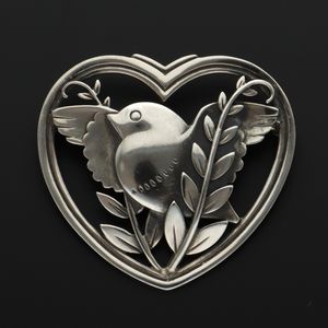 Silver Bird in Heart Design Brooch