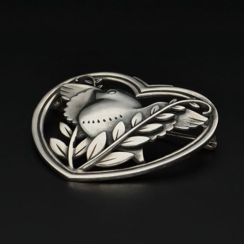 Silver Bird in Heart Design Brooch image-3