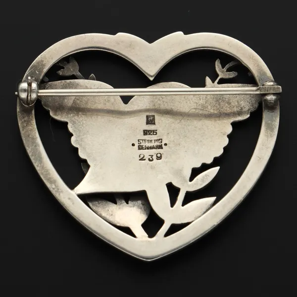 Georg Jensen Silver Bird in Heart Design Brooch