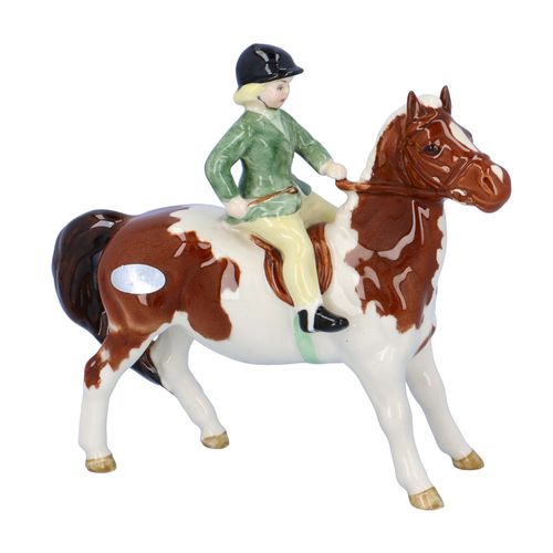 Beswick Ceramic Girl on Skewbald Pony image-1