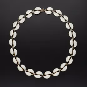 Vintage Vermeil Silver and White Enamel Double Leaf Necklace