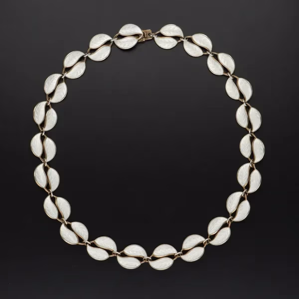 Vintage Vermeil Silver and White Enamel Double Leaf Necklace