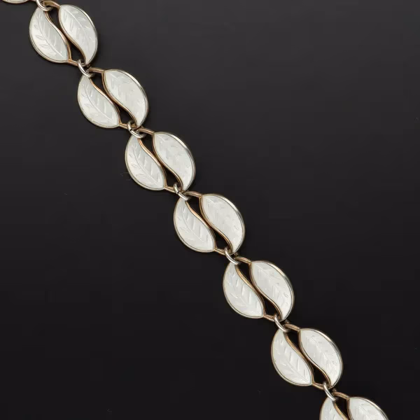 Vintage Vermeil Silver and White Enamel Double Leaf Necklace