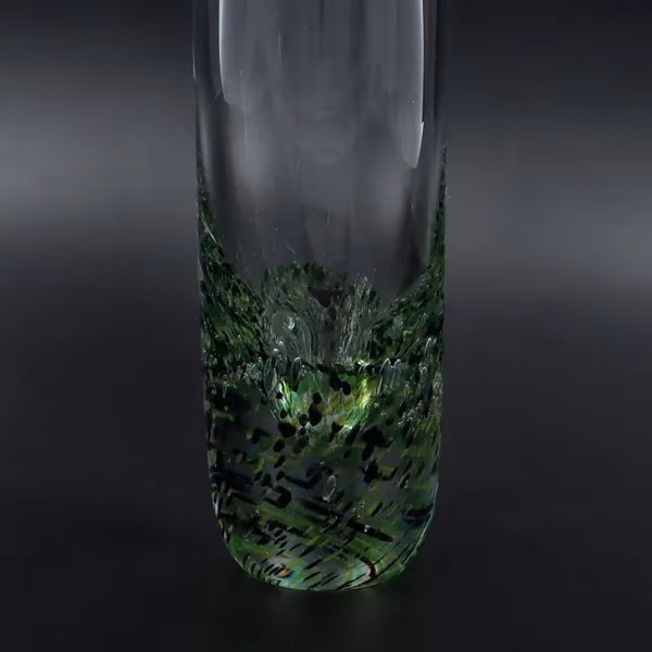 Vintage Skruf Green Controlled Bubble Glass Vase