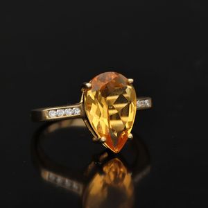 1980s 9ct Gold Pear Cut Citrine and Diamond Ring
