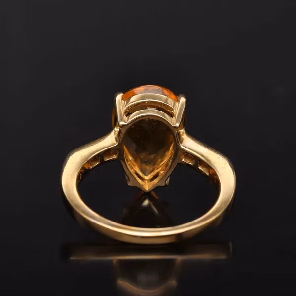 1980s 9ct Gold Pear Cut Citrine and Diamond Ring