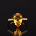 1980s 9ct Gold Pear Cut Citrine and Diamond Ring