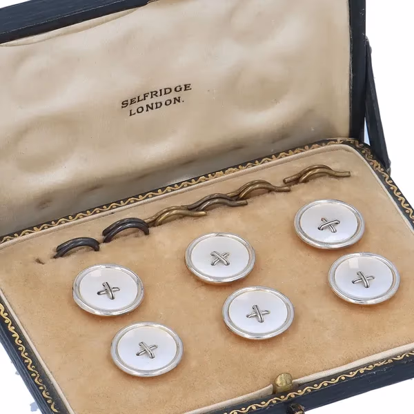 Edwardian 9ct Gold Cased Set of Mother of Pearl Waistcoat Buttons