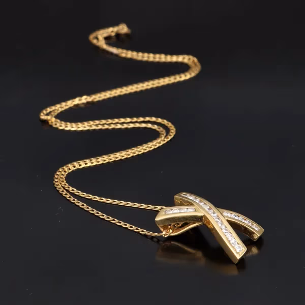 Vintage 18ct Diamond X Pendant Necklace