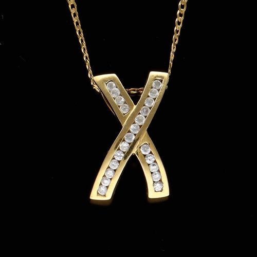 Vintage 18ct Diamond X Pendant Necklace image-2
