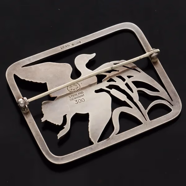 Georg Jensen Silver Duck and Reed Brooch