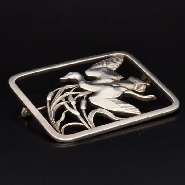 Georg Jensen Silver Duck and Reed Brooch