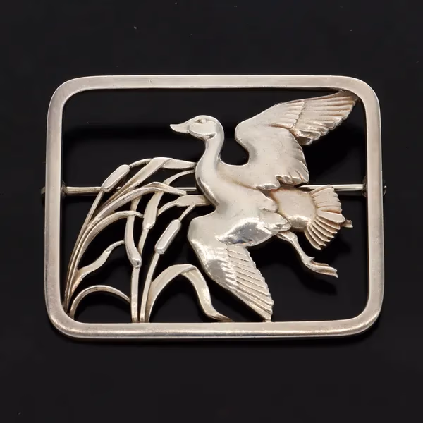 Georg Jensen Silver Duck and Reed Brooch