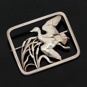 Georg Jensen Silver Duck and Reed Brooch