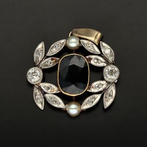 Art Deco 18ct Gold, Sapphire, Pearl and Diamond Pendant