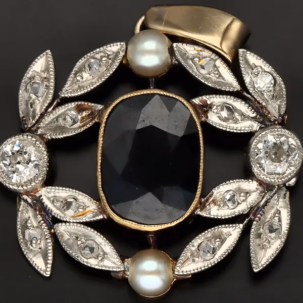 Art Deco 18ct Gold, Sapphire, Pearl and Diamond Pendant