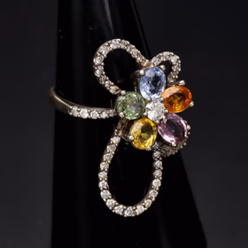 Multi Coloured Sapphire & Diamond Ring