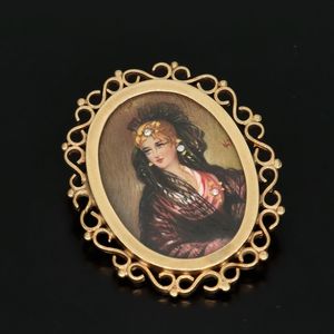 Vintage 9ct Gold Diamond and Enamel Pendant Brooch
