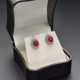 9ct White Gold Ruby Earrings
