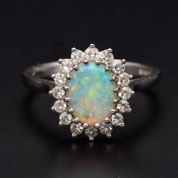 18ct Gold Opal and Diamond Ring