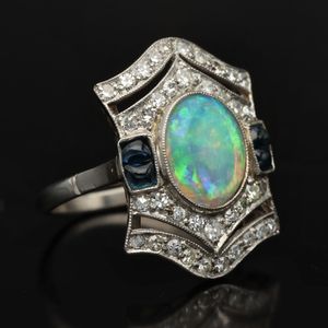 Platinum Opal Sapphire and Diamond Ring