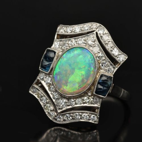 Platinum Opal Sapphire and Diamond Ring image-3