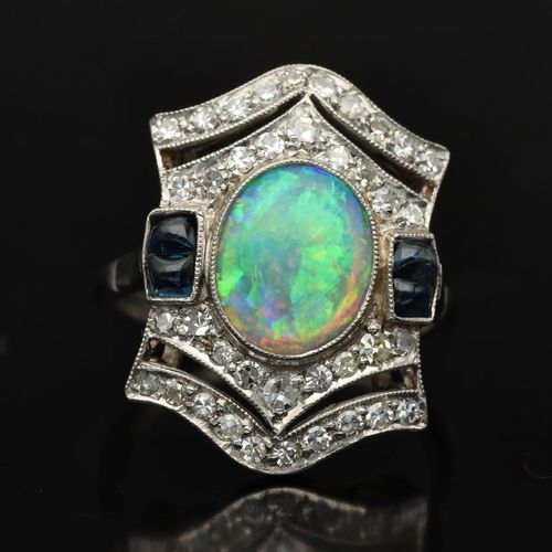 Platinum Opal Sapphire and Diamond Ring image-2