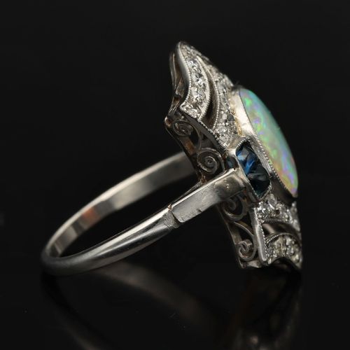 Platinum Opal Sapphire and Diamond Ring image-4