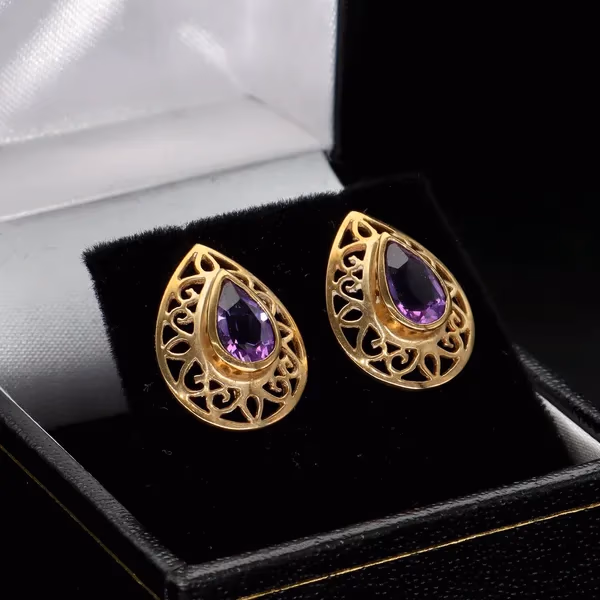 9ct Gold Amethyst Earrings