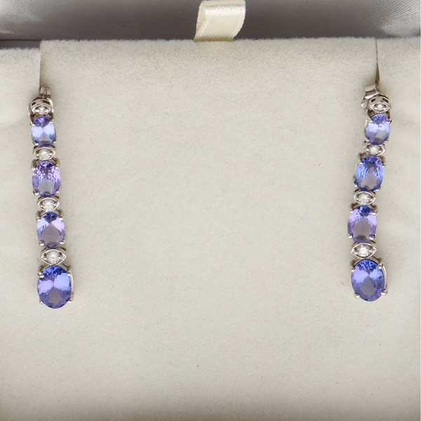 18ct White Gold Tanzanite & Diamond Drop Earrings