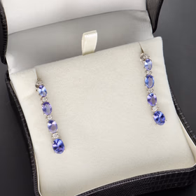 18ct White Gold Tanzanite & Diamond Drop Earrings