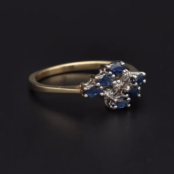 Retro Abstract Diamond Sapphire Ring